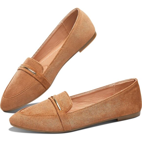 Shoes - Chic Pointy Toe Loafer Flats - Comfortable Faux Suede Dress Shoes in Size 9